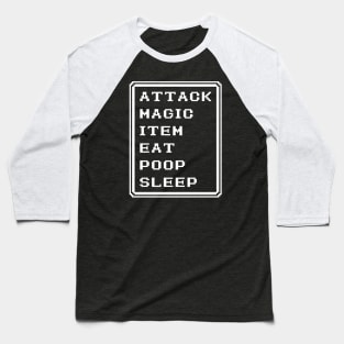 Final Fantasy Battle Menu Eat Poop Sleep Red Mage Version Baseball T-Shirt